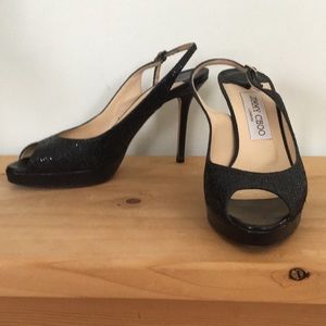 Jimmy Choo sparkle Nova platform sling back pumps